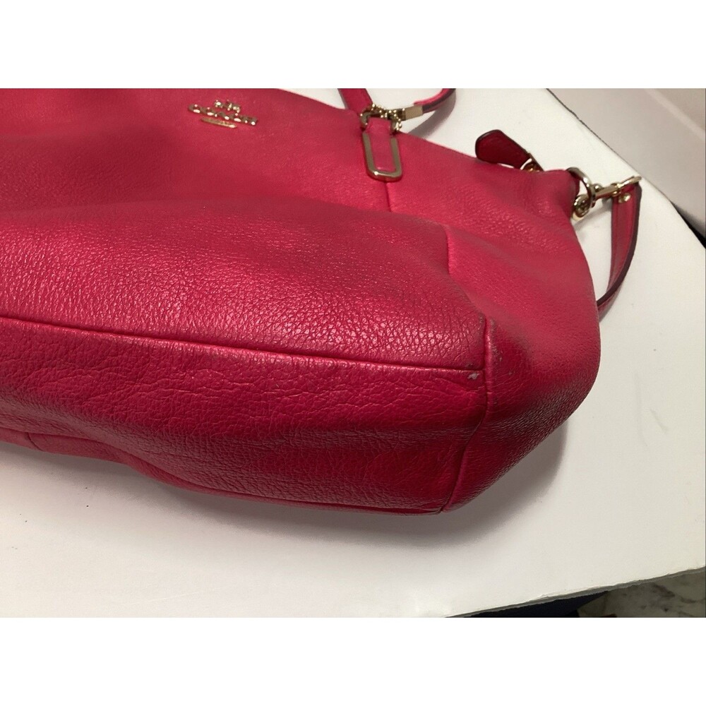 coach Kelsey pebbled pink/fuchsia leather shoulder handbag double handles - Picture 12 of 12